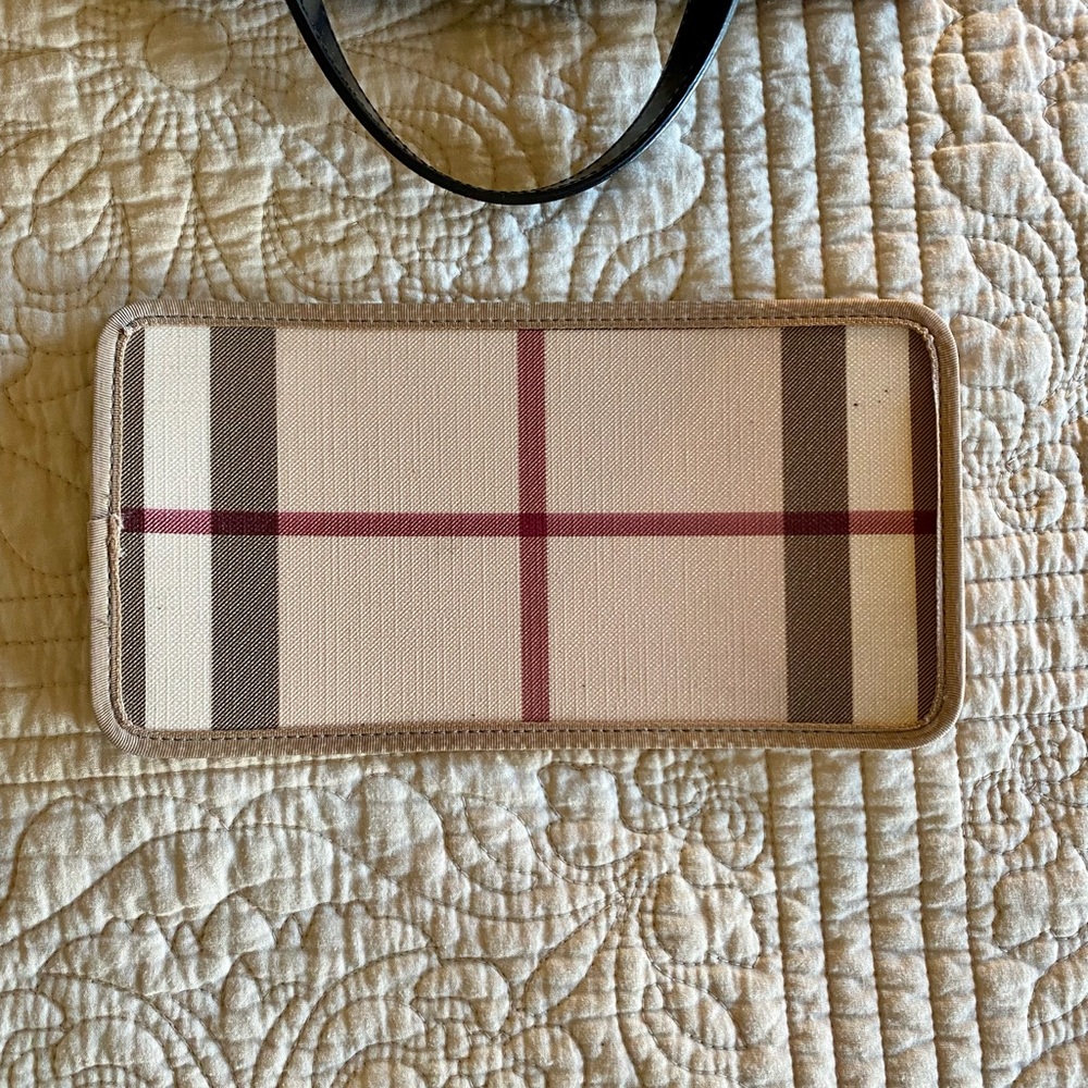 Burberry Beige Nova Check Tote with Black Trim and Red Accents - Picture 5 of 13